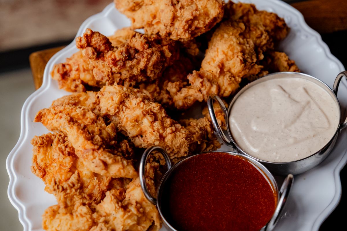 Fried chicken tenders with two dipping sauces