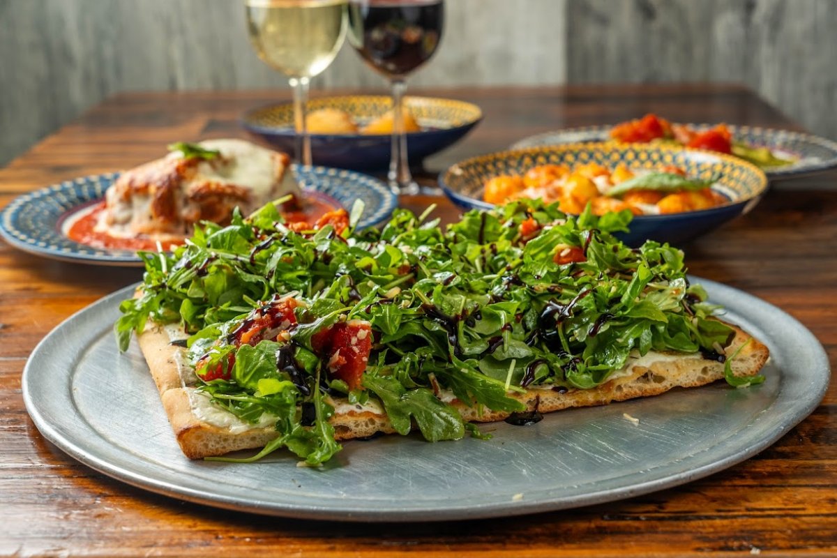 Salad Pizza, served on a plate