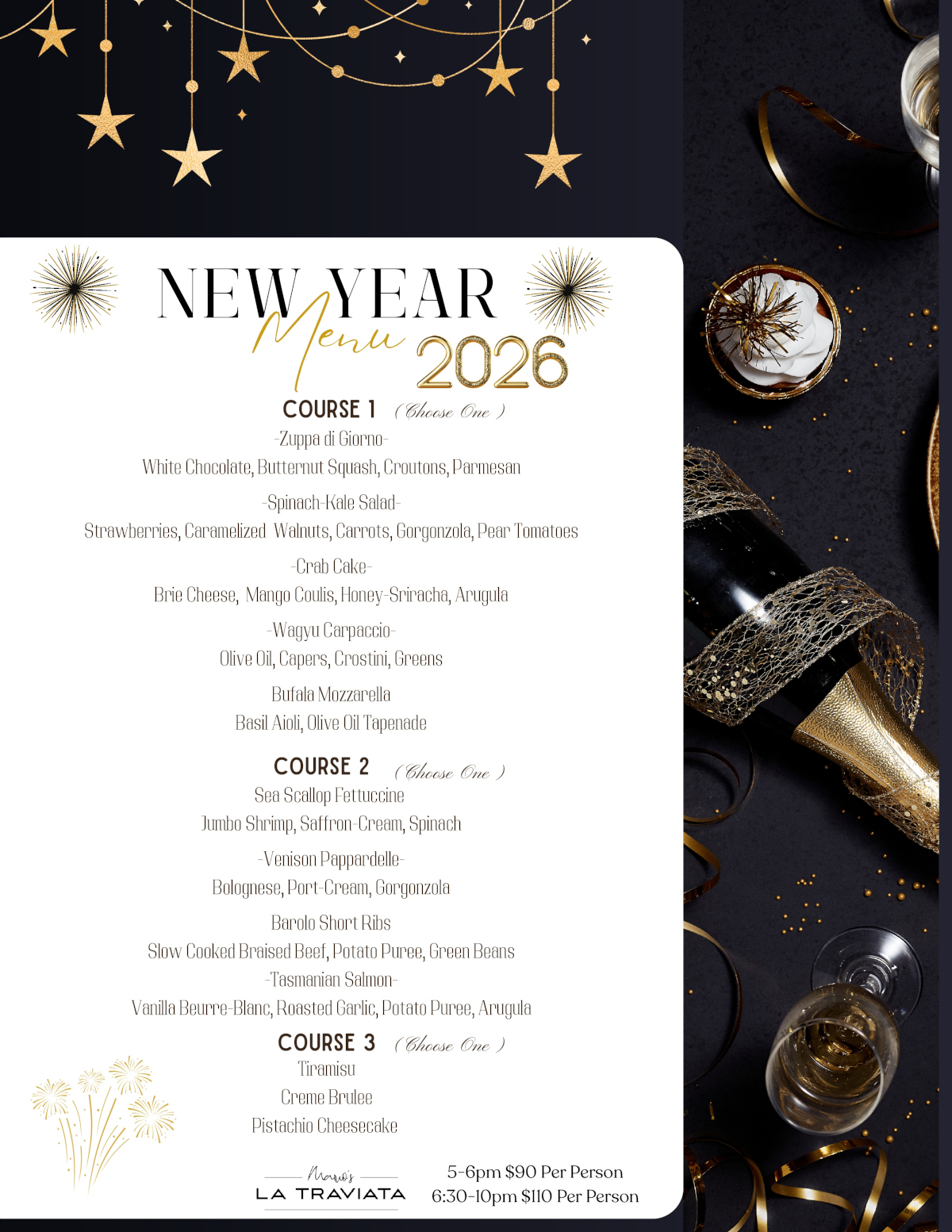 New Year's Eve 2026 Menu