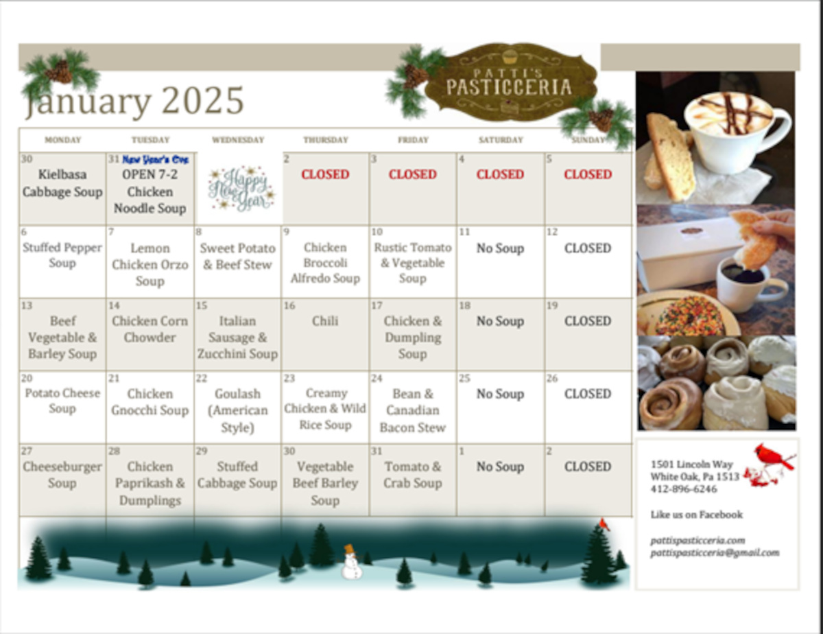 Soups calendar for January 2025