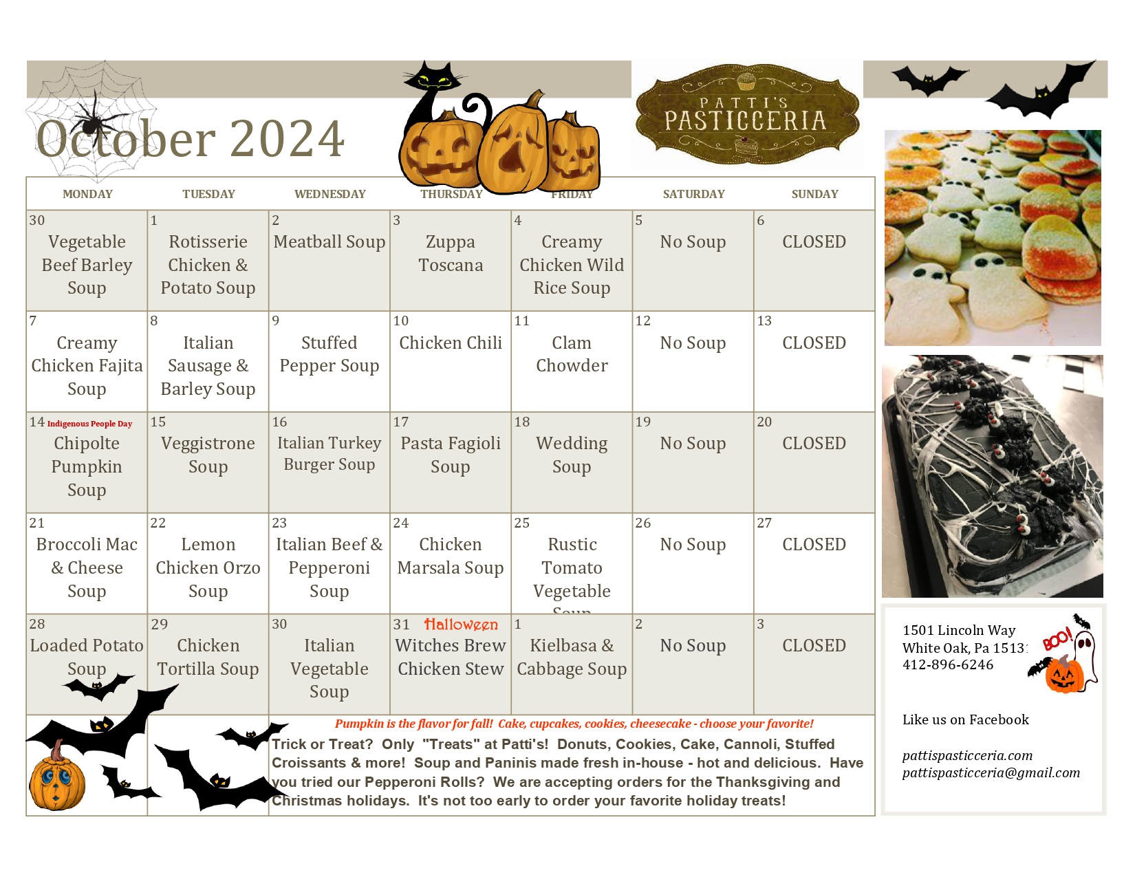 Soups calendar for October 2024