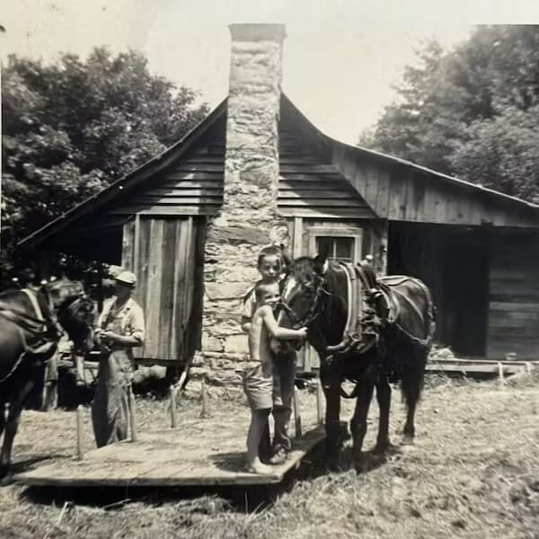 Kids playing with mules