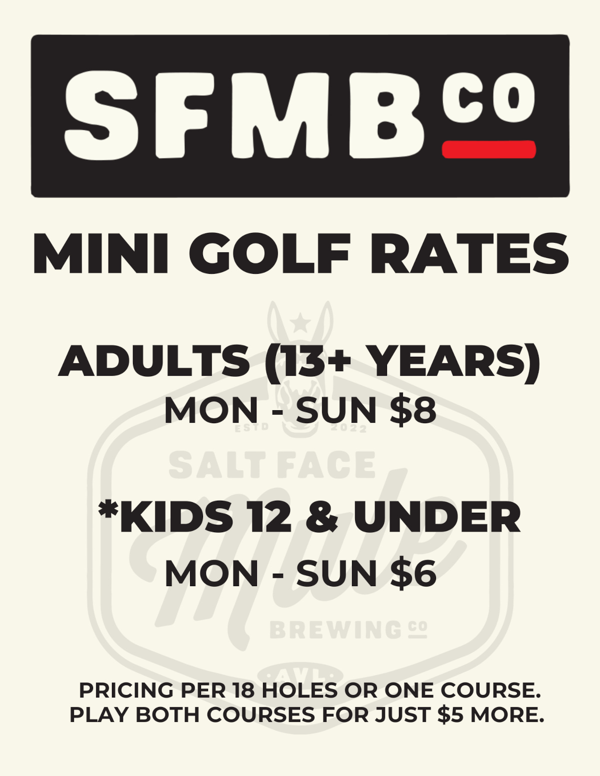 Mini Golf Rates