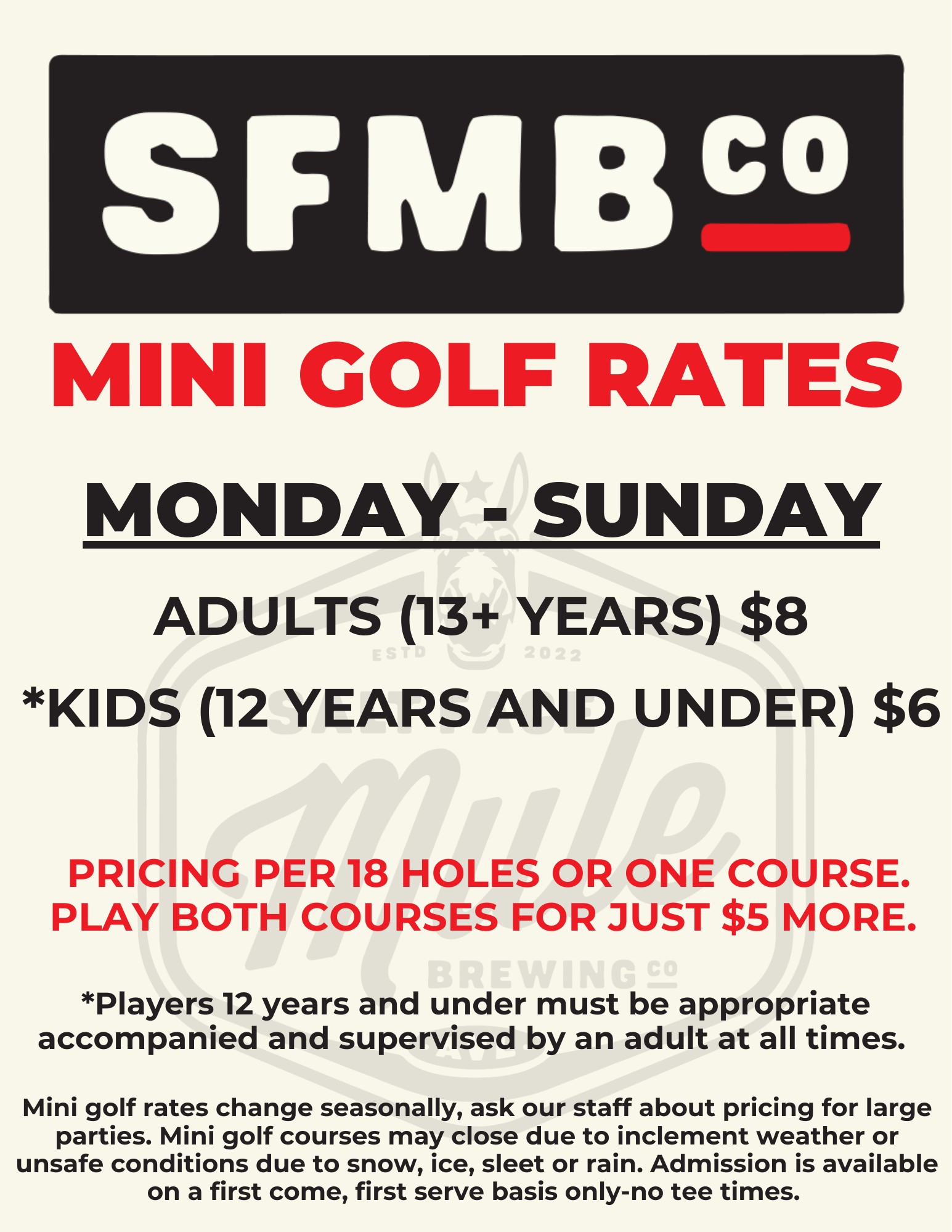 Mini Golf Rates