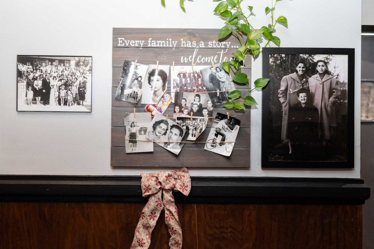 Wall interior decoration with old family photos.