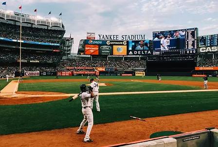 Yankee stadium with baseball players