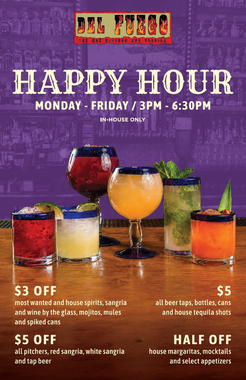 Happy Hour Monday-Friday 3PM-6:30PM