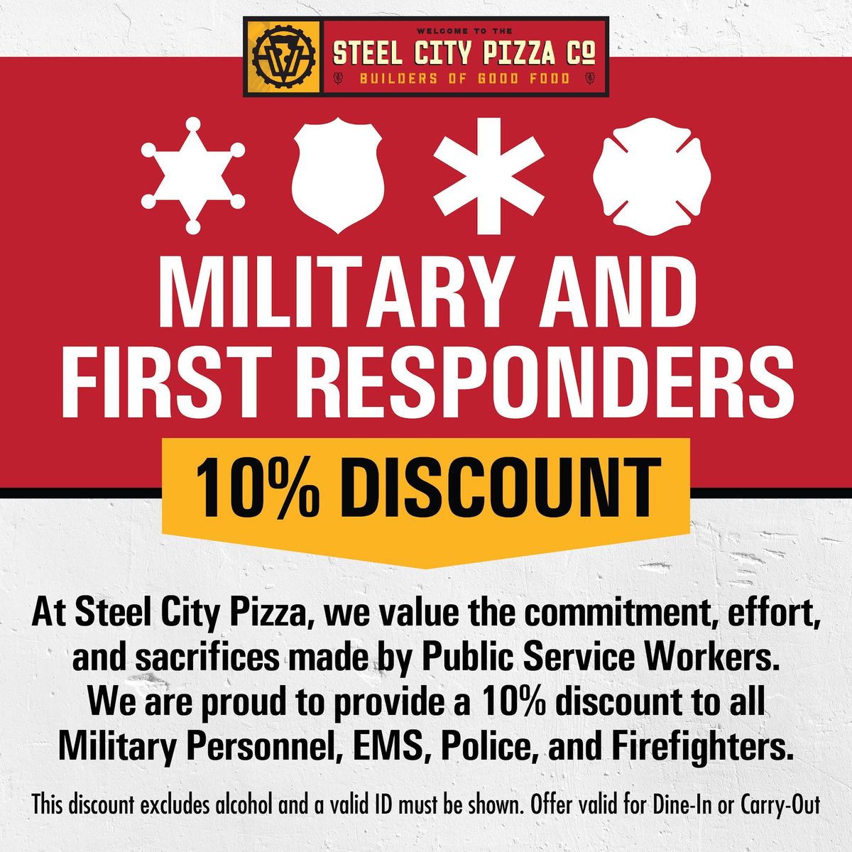 Military and first responders 10% discount poster