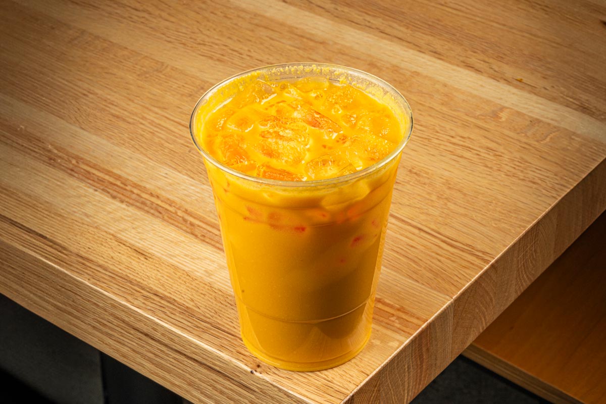 Mango lassi, a creamy drink with mango