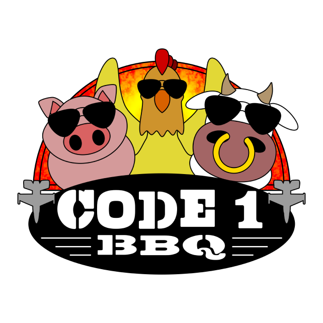 Code 1 BBQ logo scroll