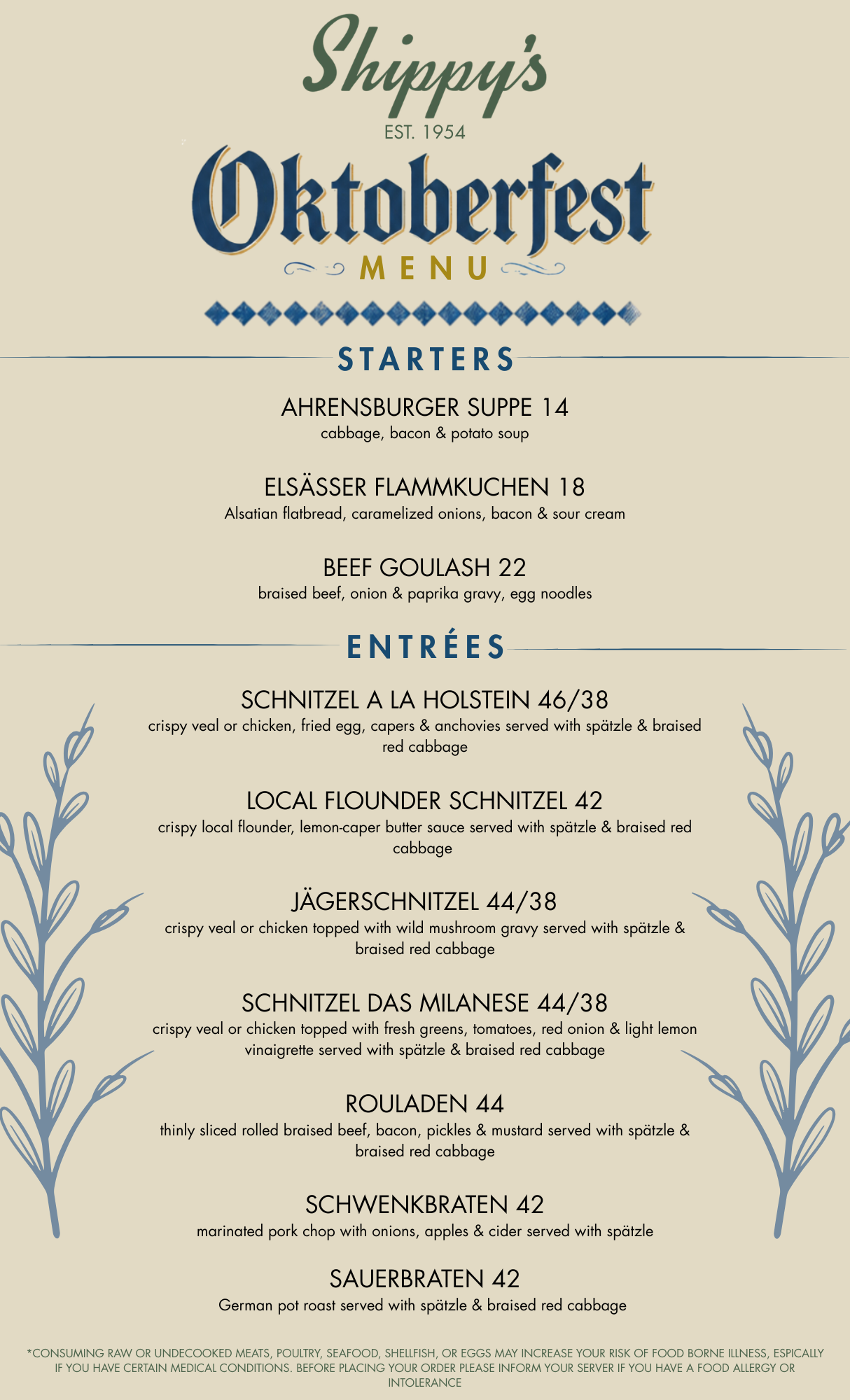 Shippy's Oktoberfest food menu