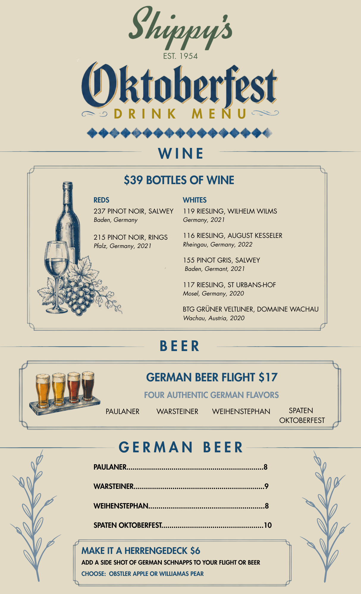 Shippy's Oktoberfest drink menu