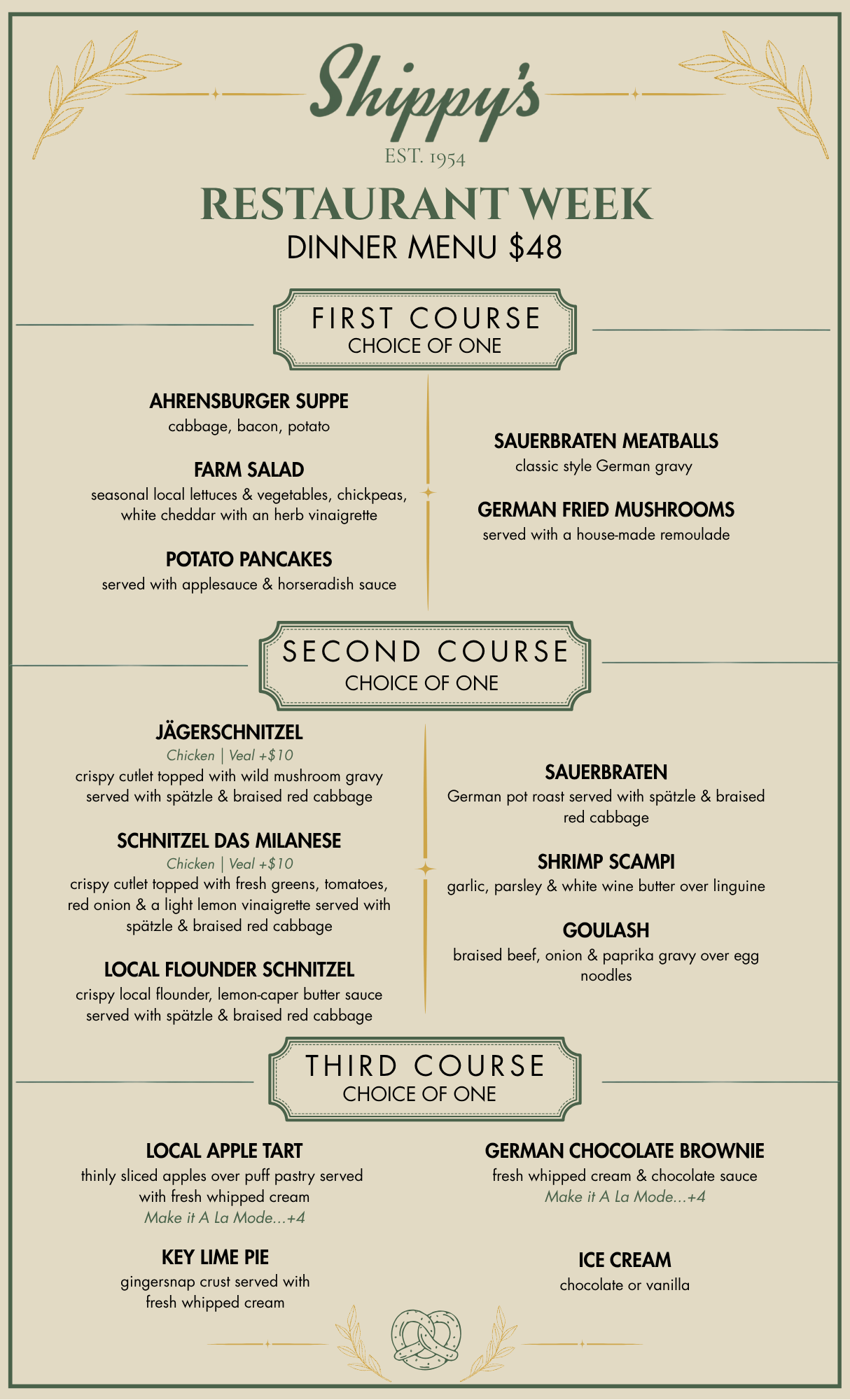 Shippy's Dinner Prix Fixe menu