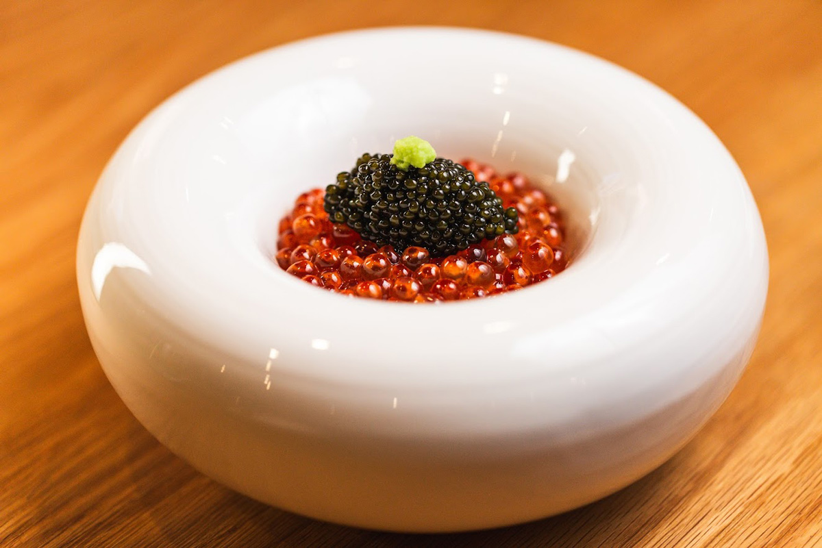 Alaskan Salmon Roe with golden ossetra caviar and wasabi