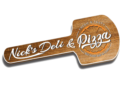 Nick's Deli & Pizza logo scroll