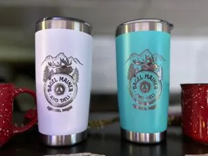 White and blue insulated cups