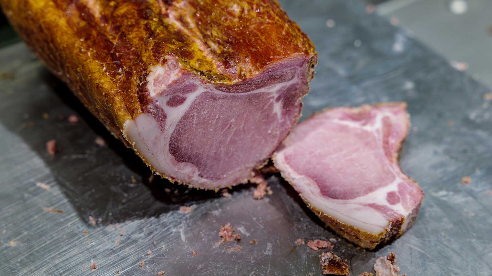 Ham sliced in half