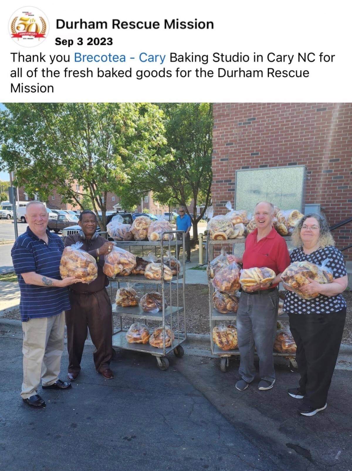 Cary Brecotea Donating Fresh Baked Goods for the Durham Rescue Mission