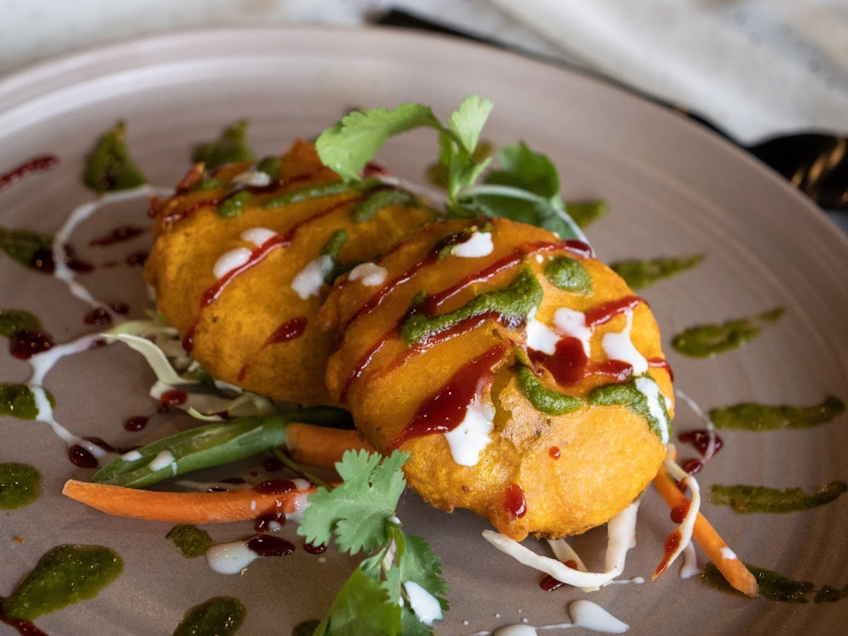 A plate with two delicious food items.