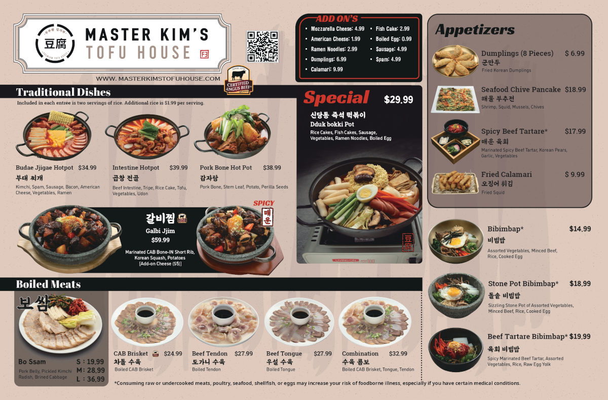 Master Kim's Tofu House Food Menu