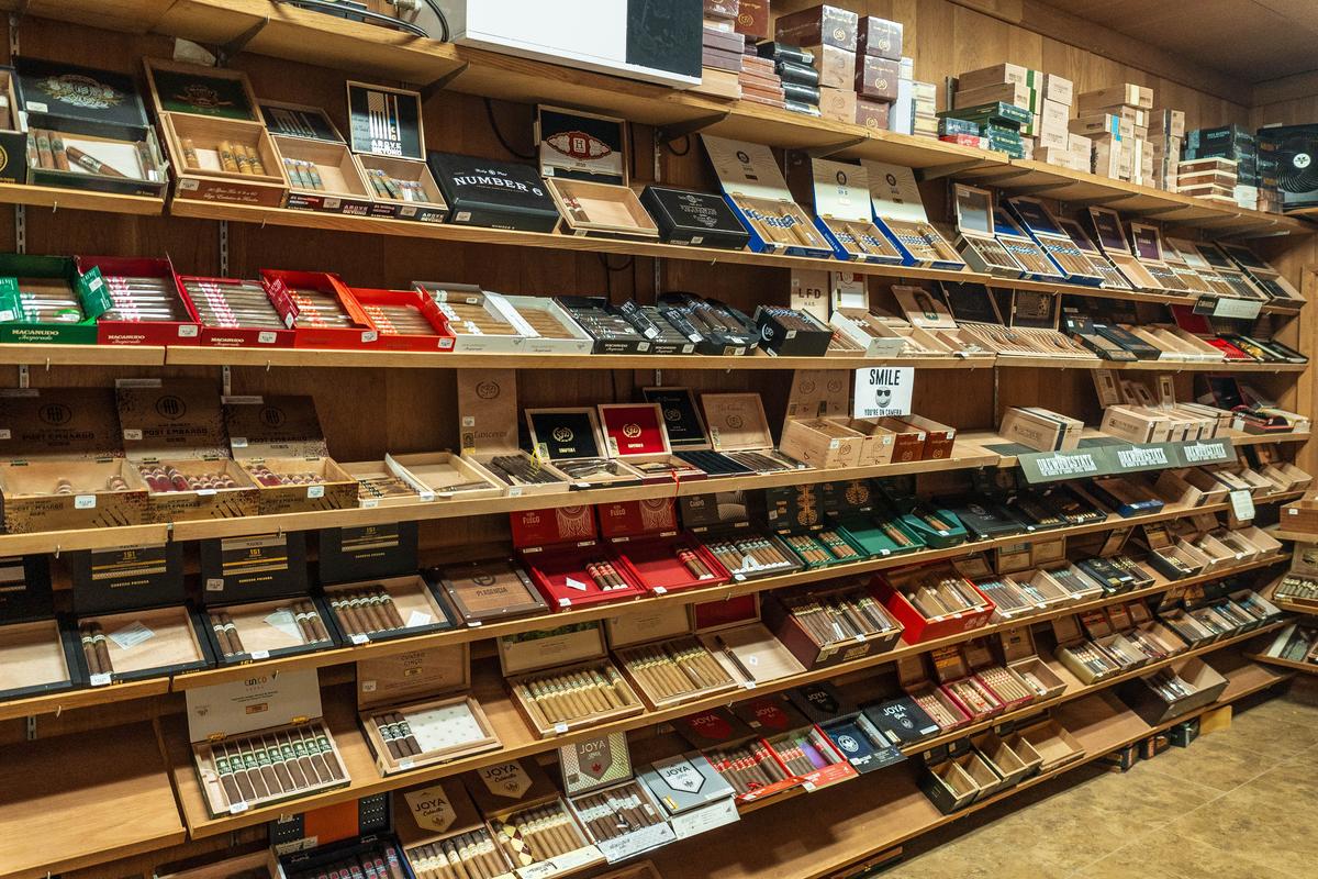 a shelves with different types of cigars