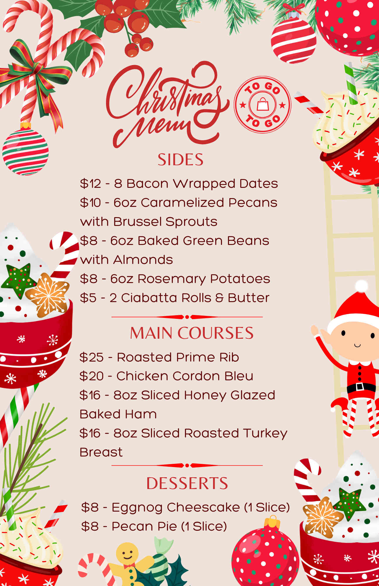 chistmas togo menu