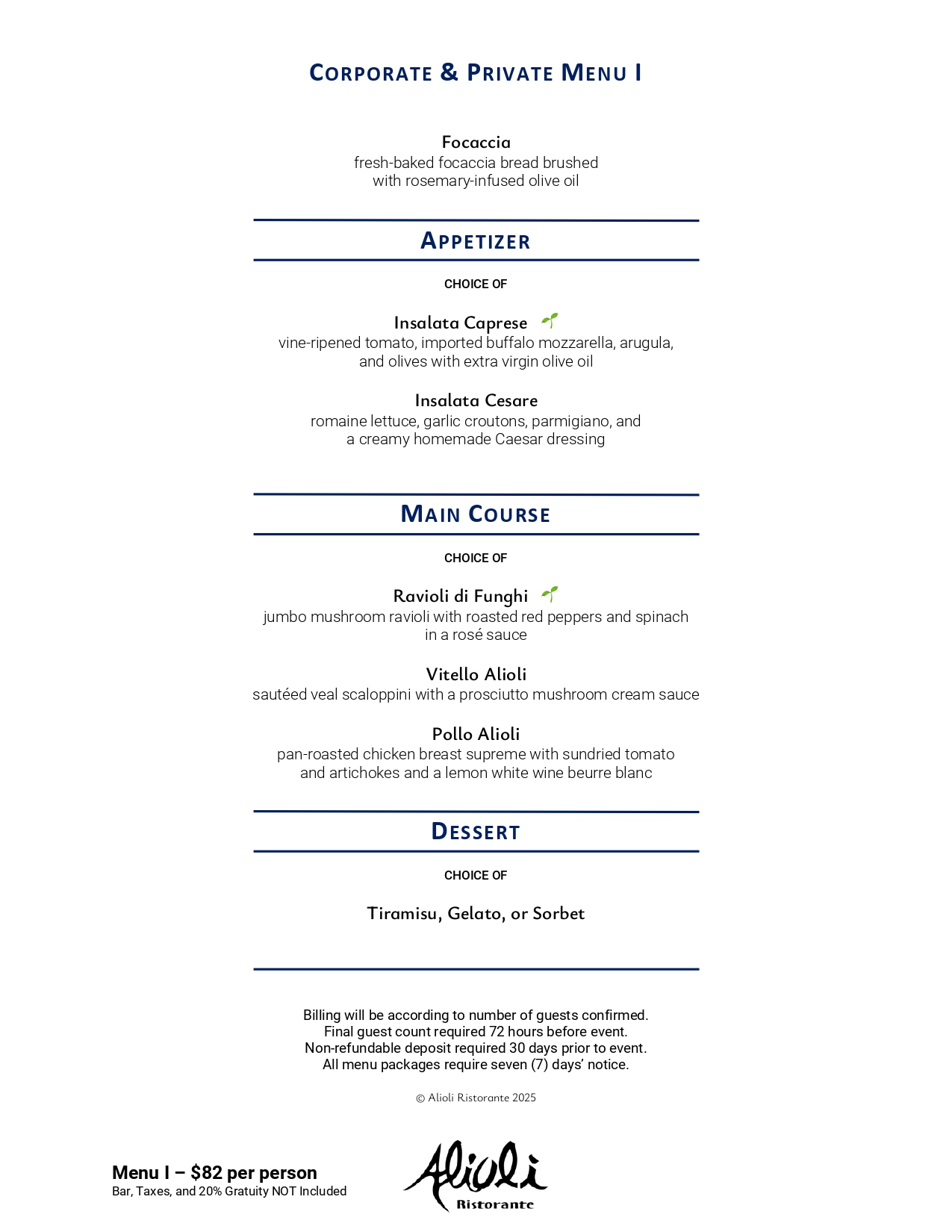 “Corporate & Private Party Menu part 1