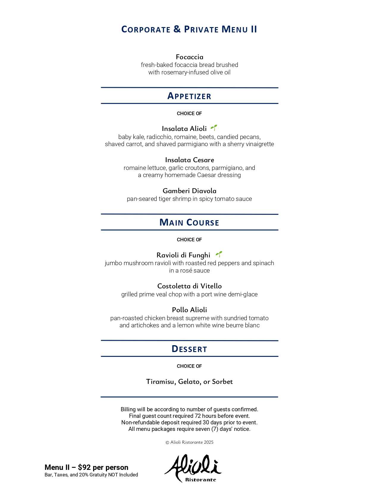 “Corporate & Private Party Menu part 2