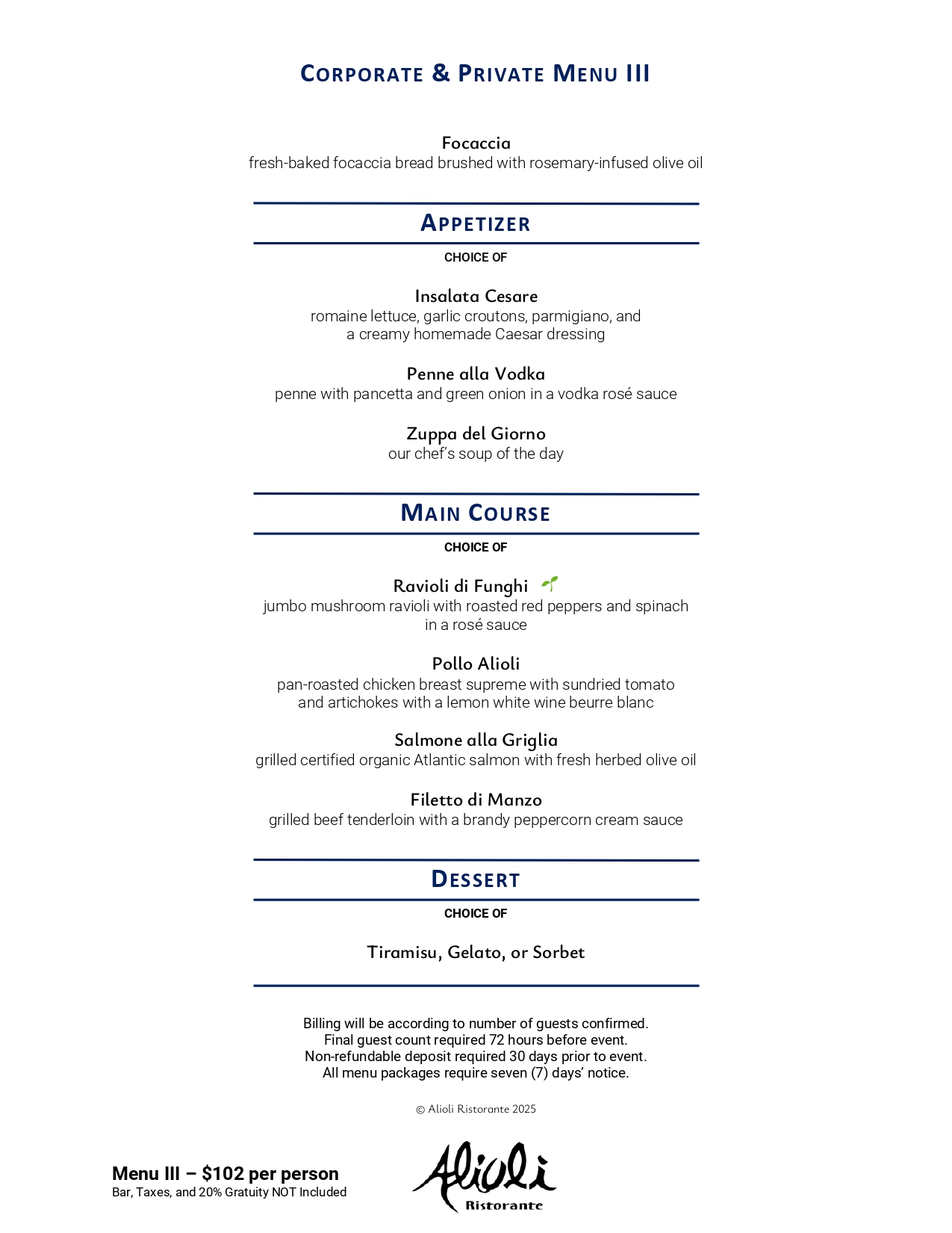 “Corporate & Private Party Menu part 3