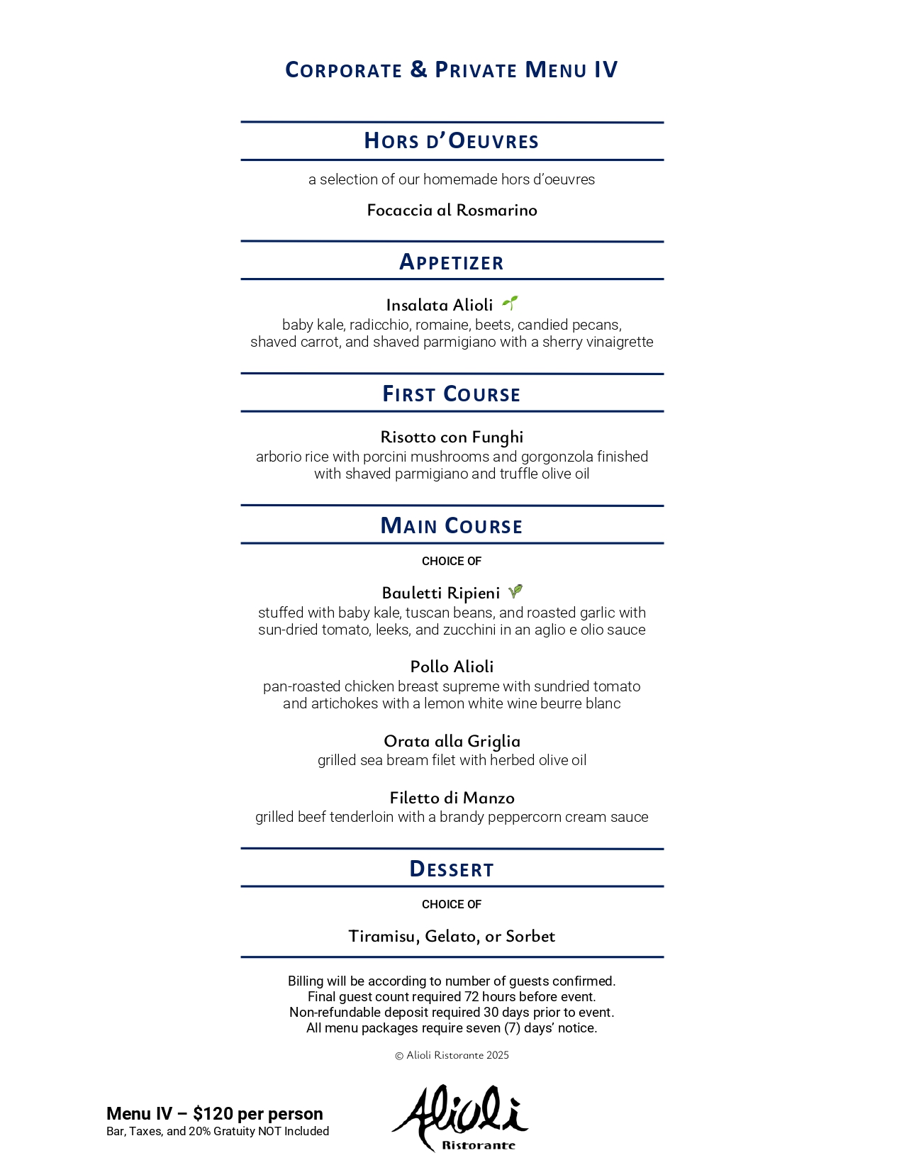 “Corporate & Private Party Menu part 4