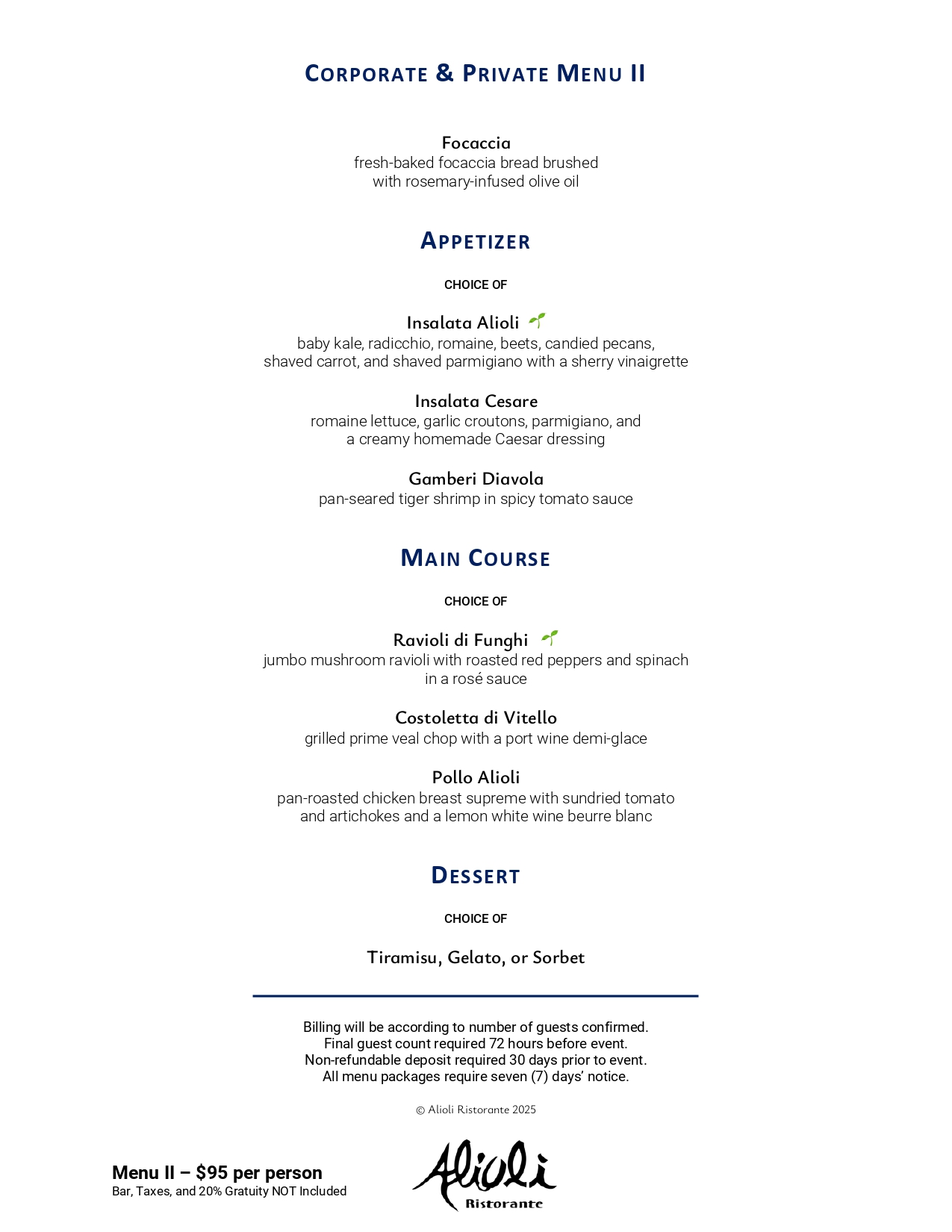 “Corporate & Private Party Menu part 2
