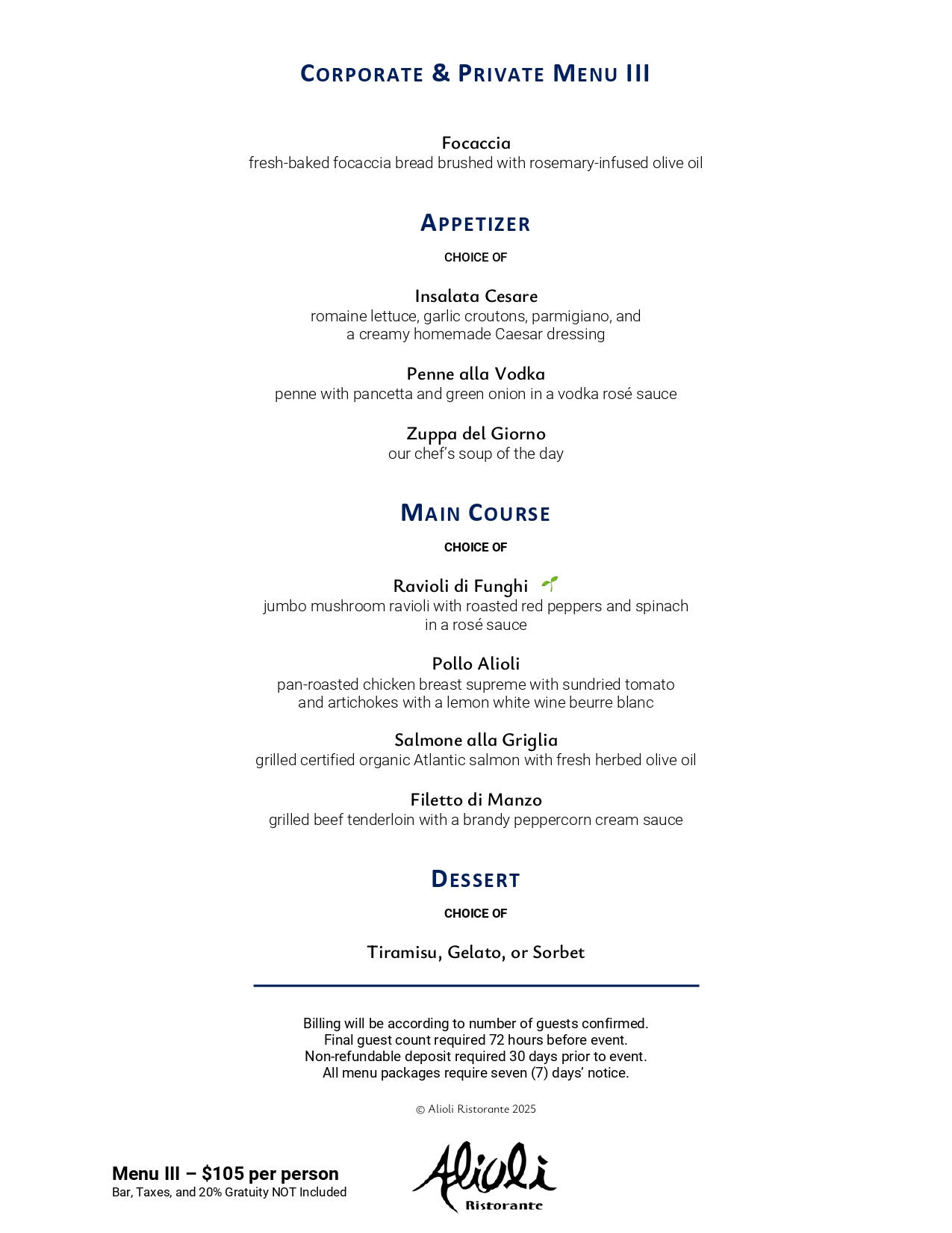 “Corporate & Private Party Menu part 3