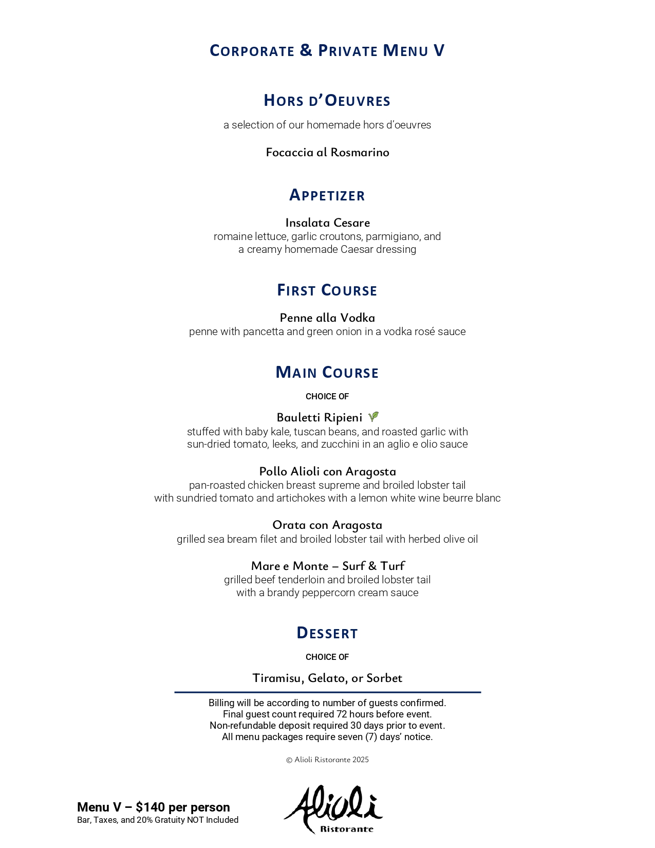 “Corporate & Private Party Menu part 5