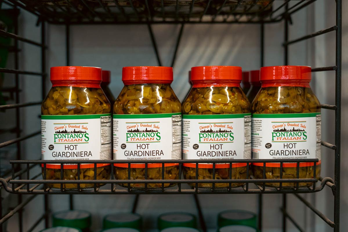 Fantano's hot peppers in jars on the shelf