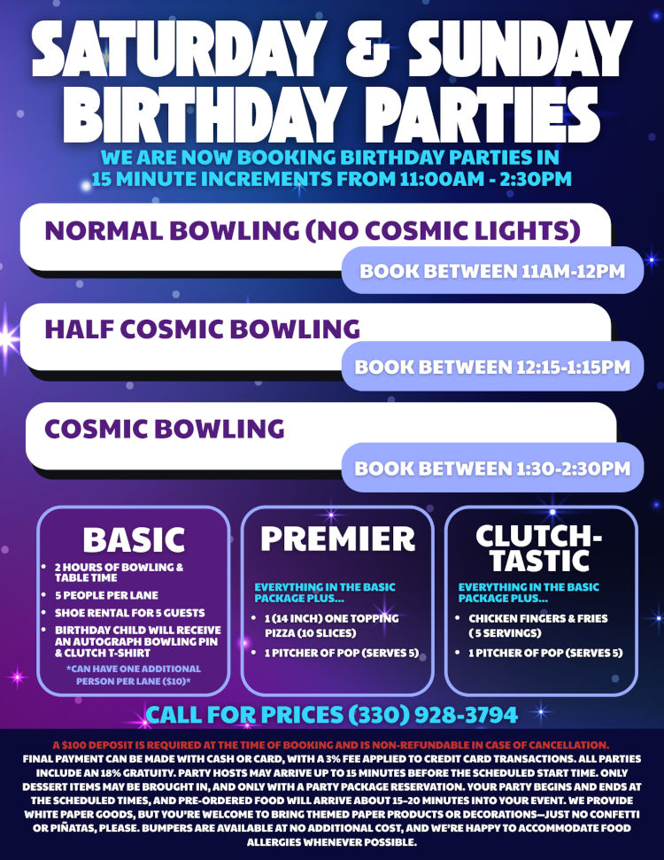 Saturday and Sunday Birthday Parties