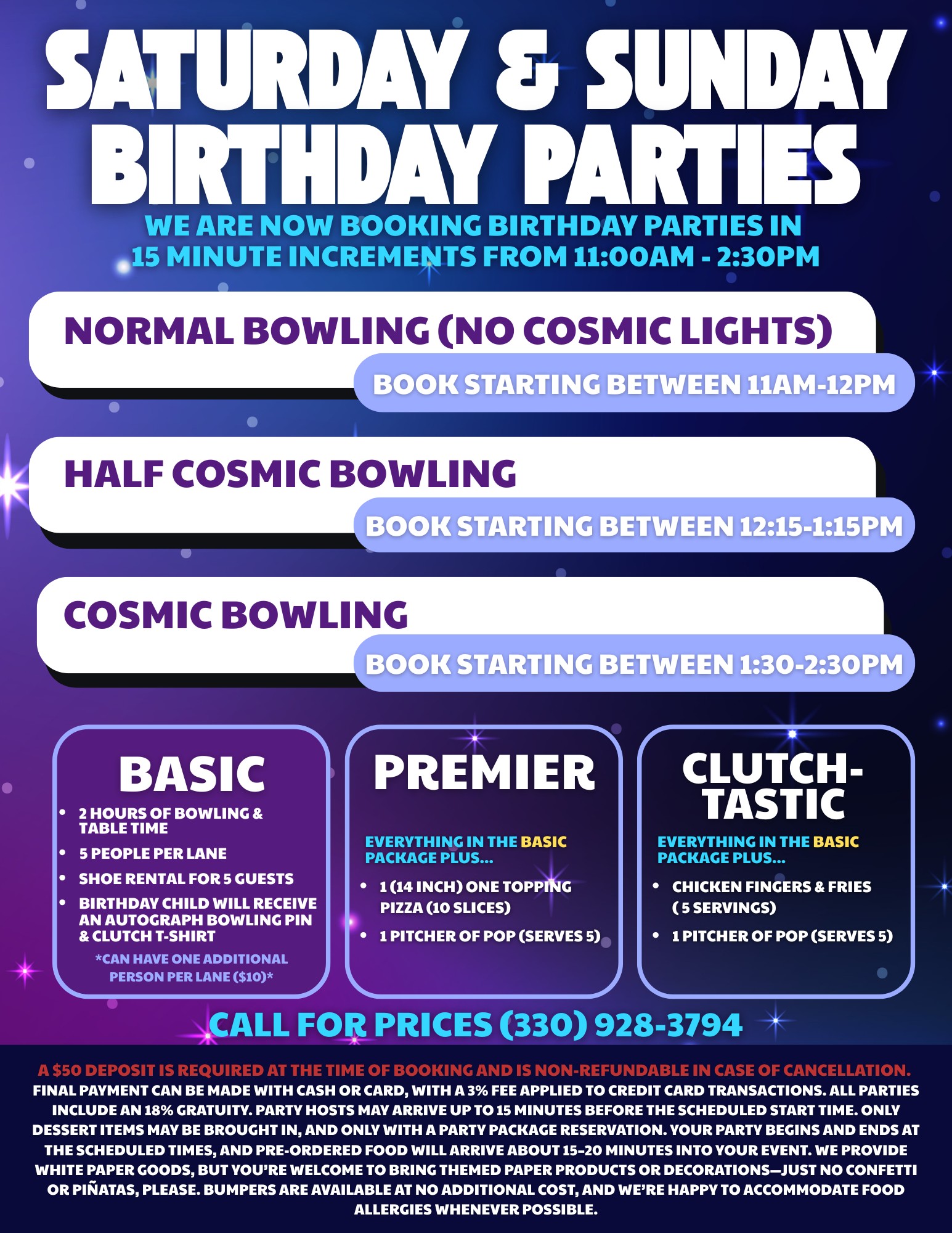 Saturday and Sunday Birthday Parties