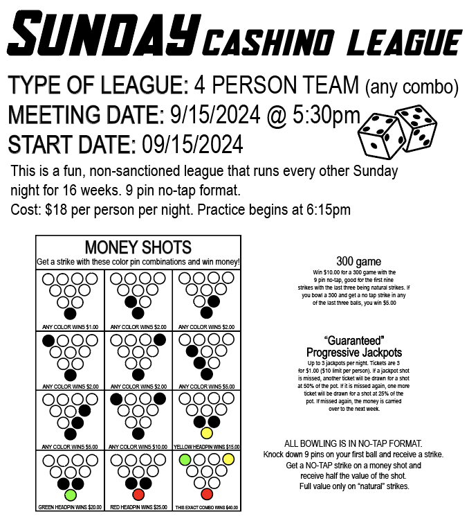sunday cashino league flyer