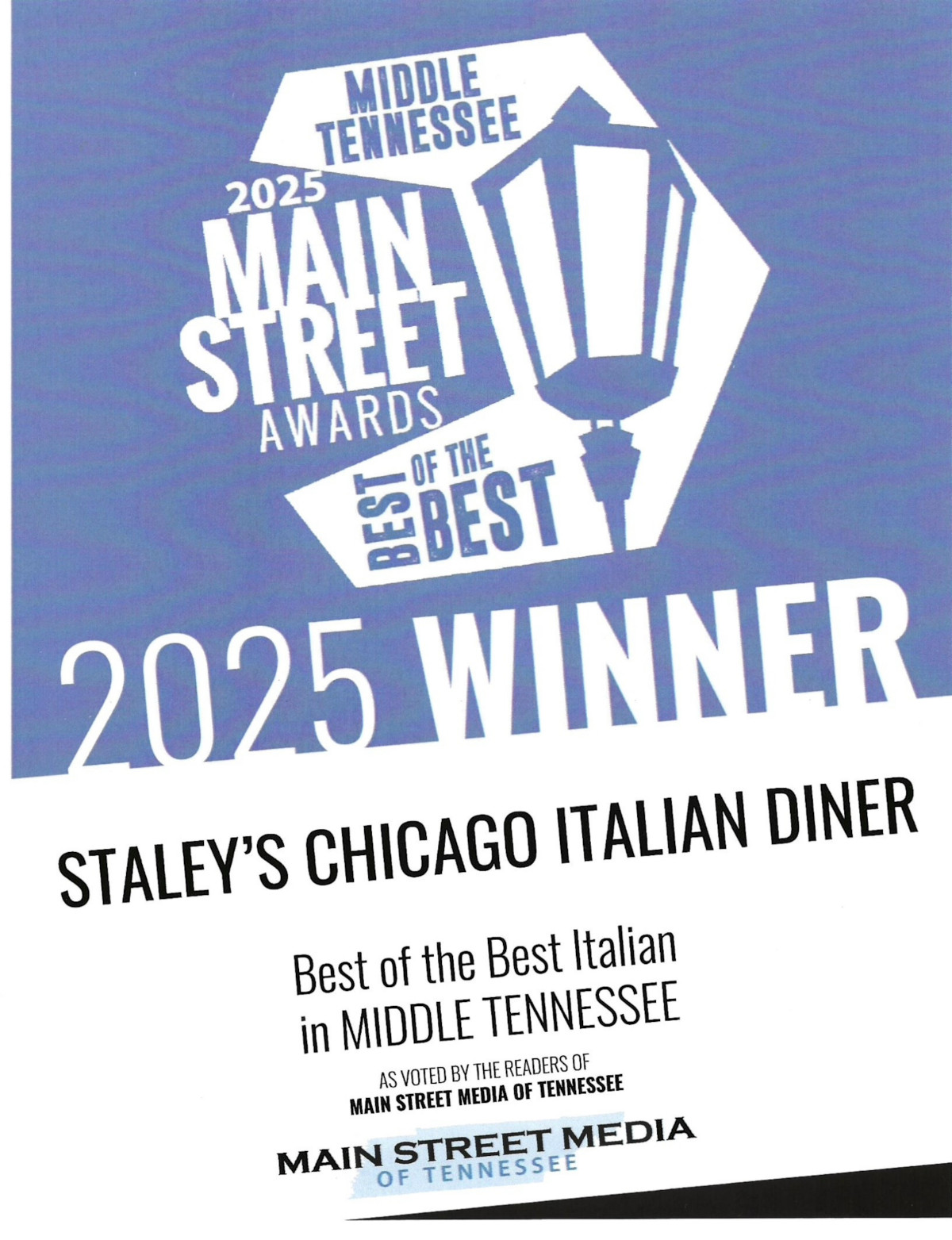 Main Street Awards 2024 Winner Best Lunch Spot/Cafe/Diner in Sumner County