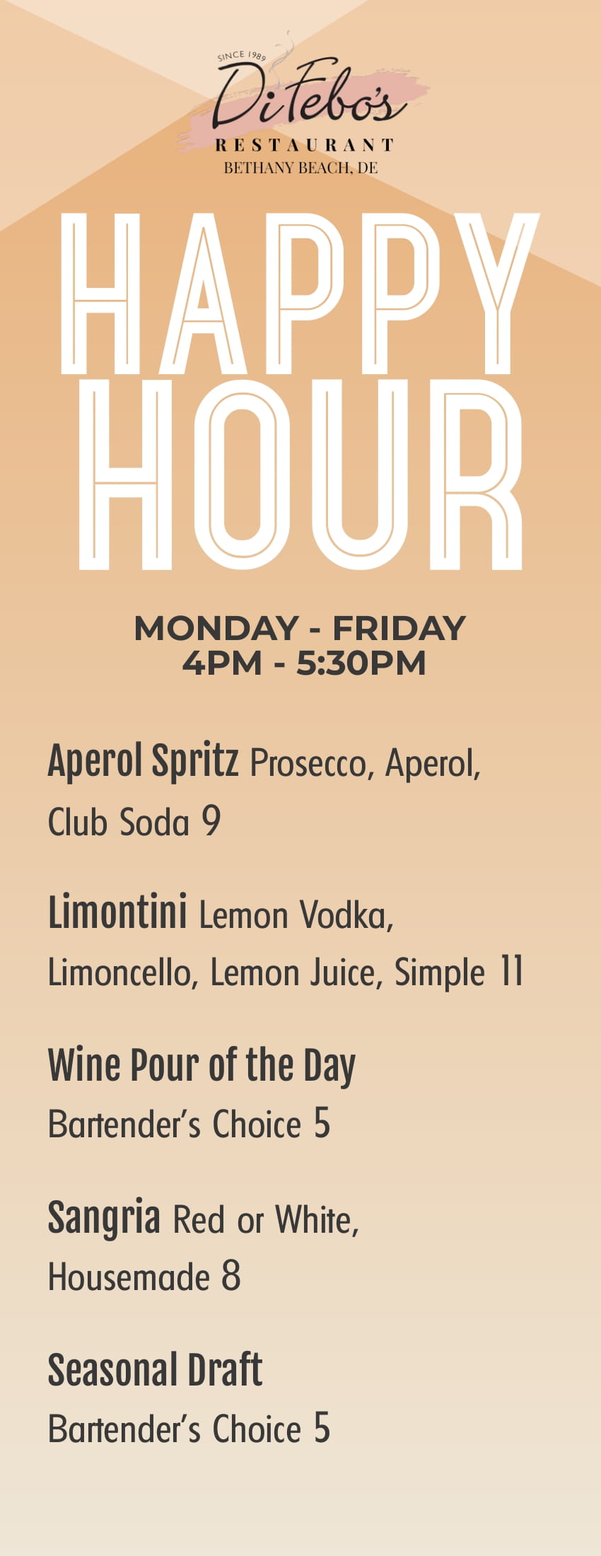 happy hour menu