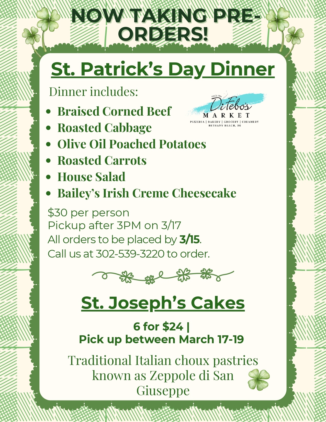 St. Patrick’s Day menu at Difebo’s Market