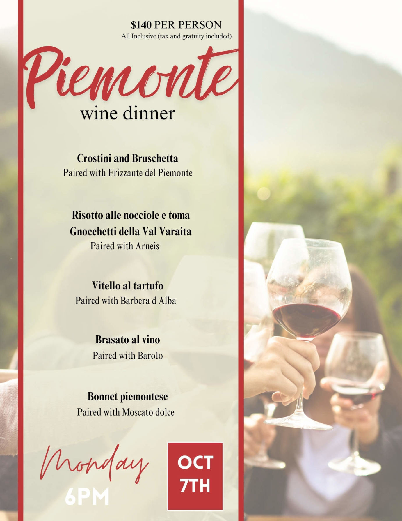 Piemonte wine dinner event