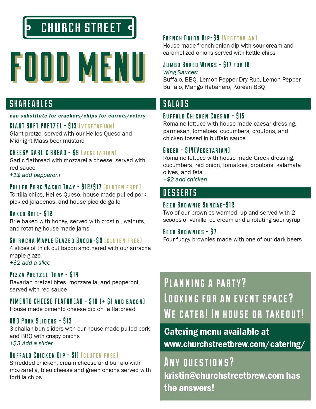 2026 Church street food menu, page 1