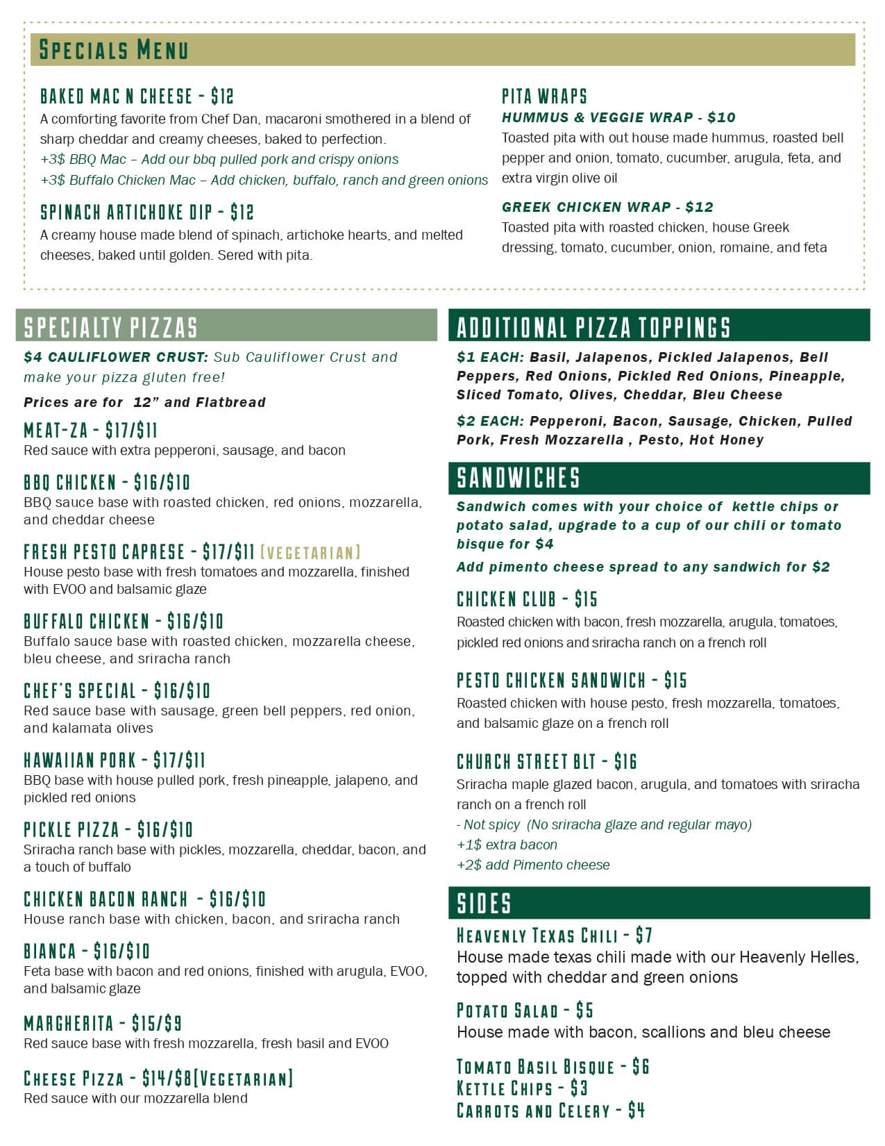 2026 Church street food menu, page 2