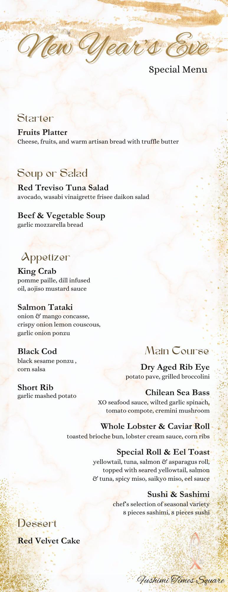 New years Eve special menu