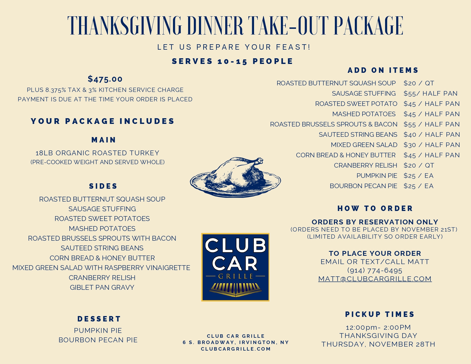 Thanksgiving Catering menu