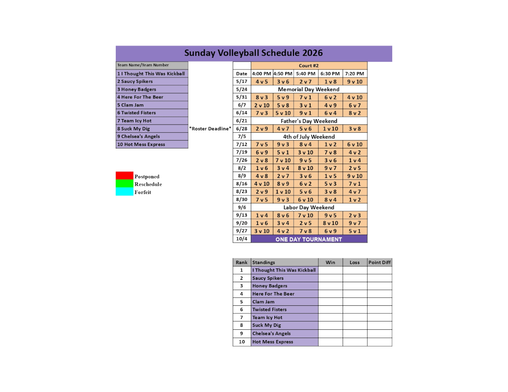 Sunday Schedule 2026