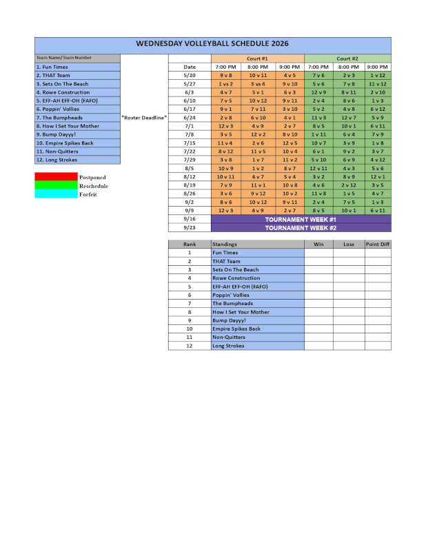 Wednesday Schedule 2026