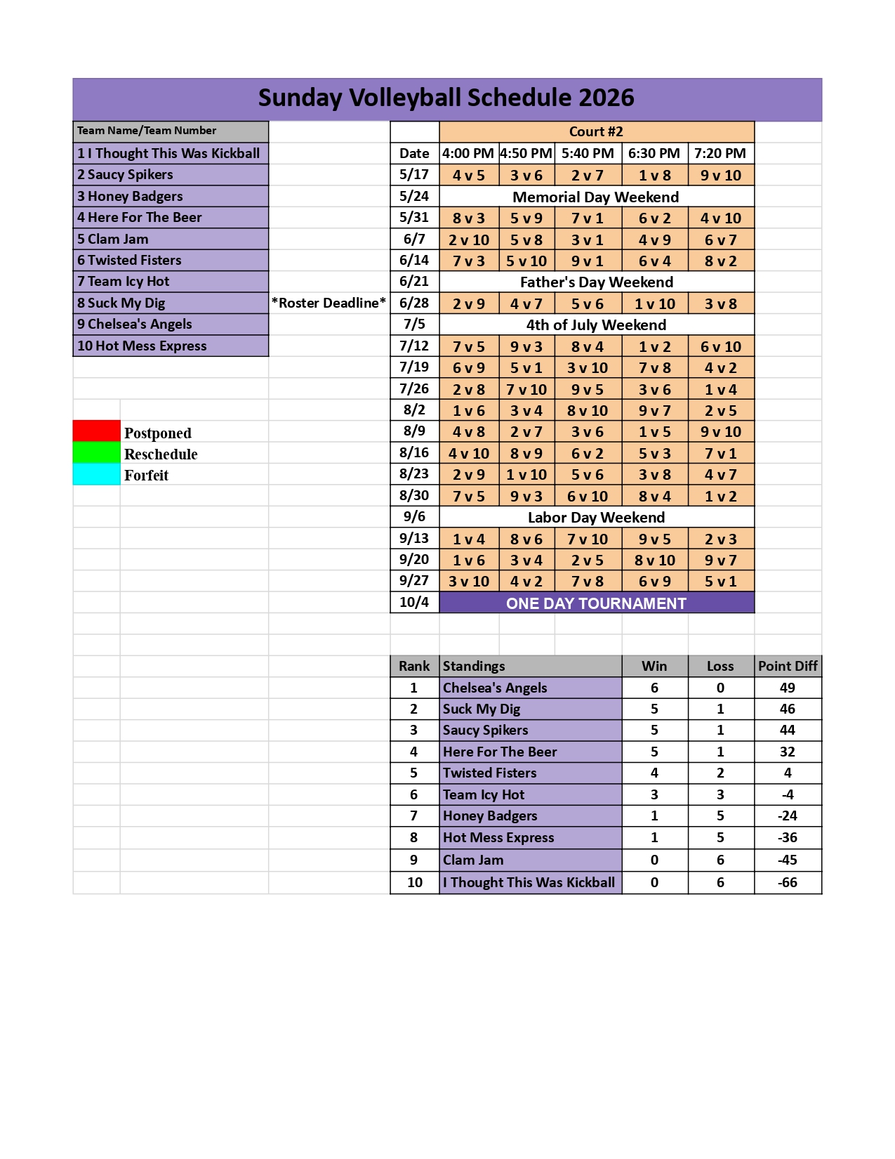 Sunday Schedule 2026