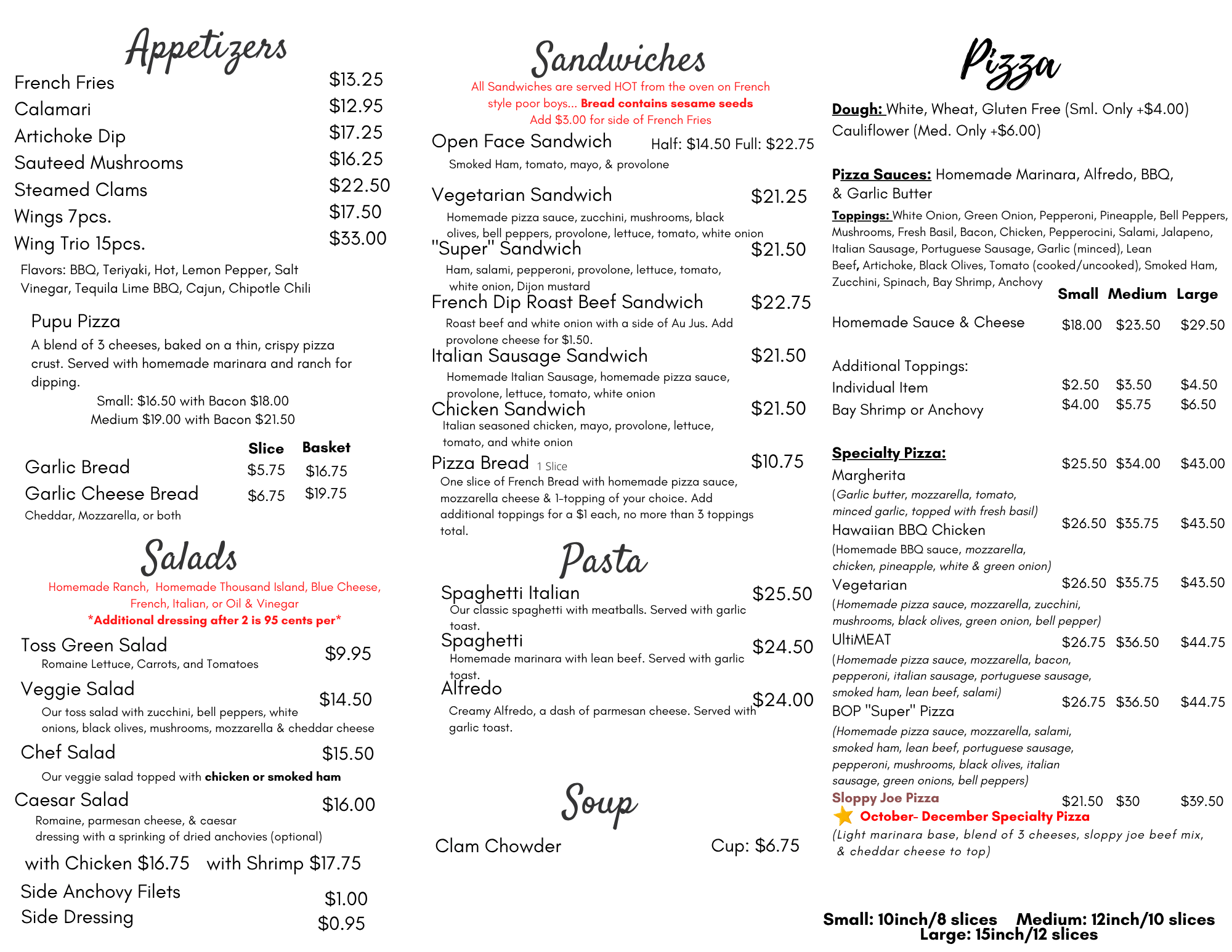 Brick Owen Pizza menu 2