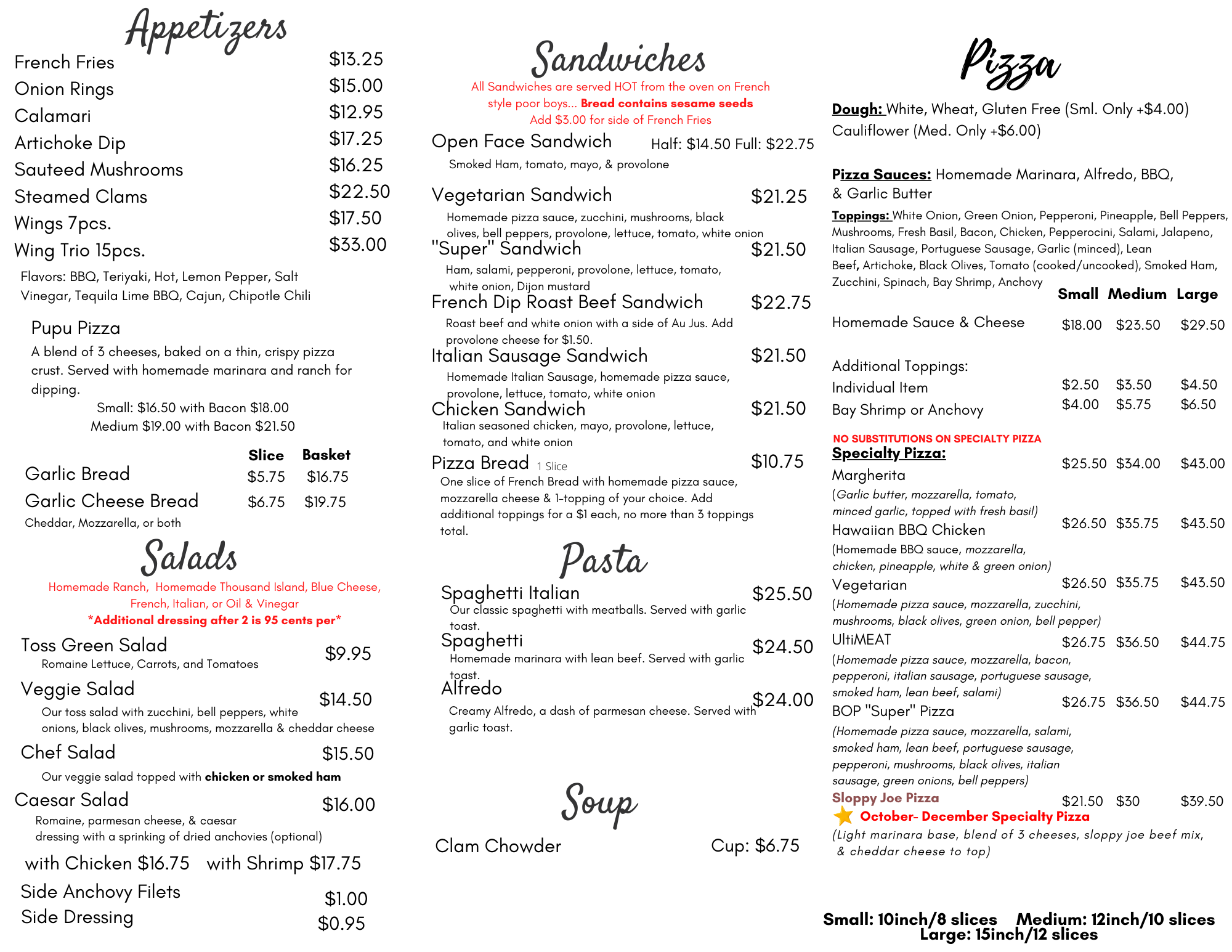 Brick Owen Pizza menu 2